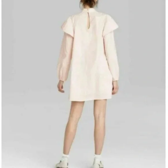 NWT Wild Fable Light Pink High Neck Poplin Baby Doll Dress with Long Sleeves XS - Picture 2 of 9